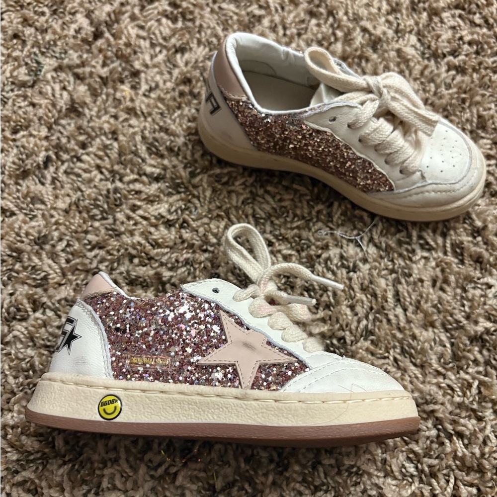 Golden Goose Pink and White Glitter Sneakers